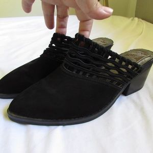 Jeffrey Campbell crochet suede slip on wedge